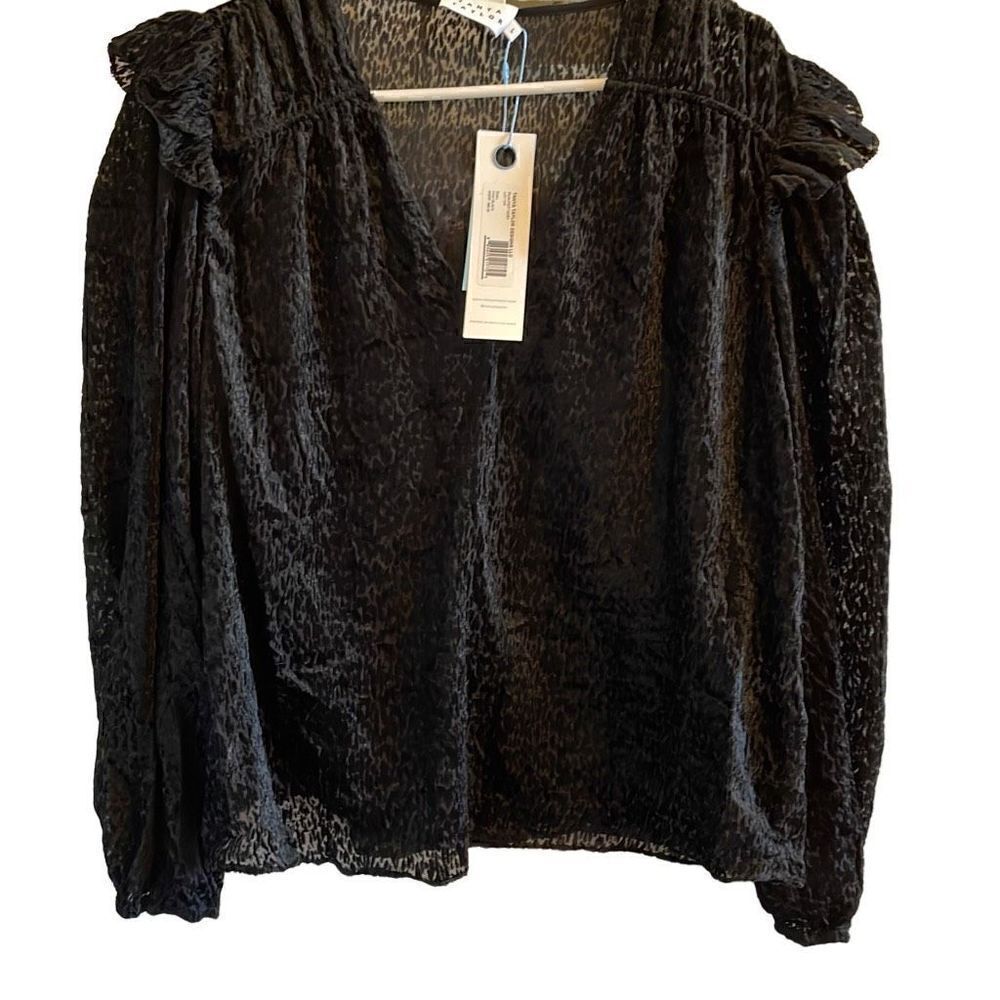 Tanya Taylor Blouse Women’s L Top Lucy Devore Black Velvet Burnout NWT - Picture 1 of 10